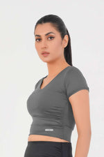 V Neck Cropped T-Shirt - Grey