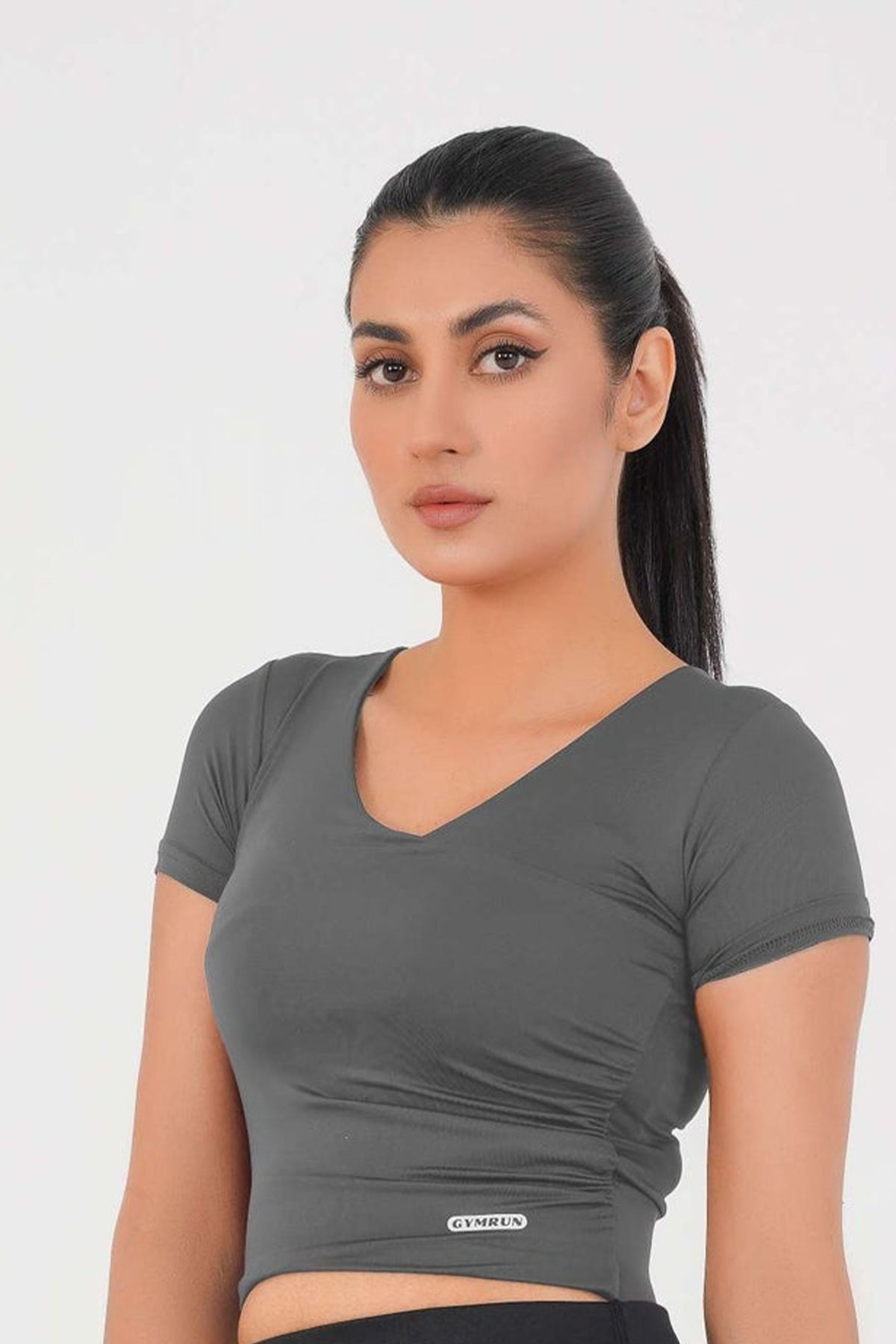 V Neck Cropped T-Shirt - Grey