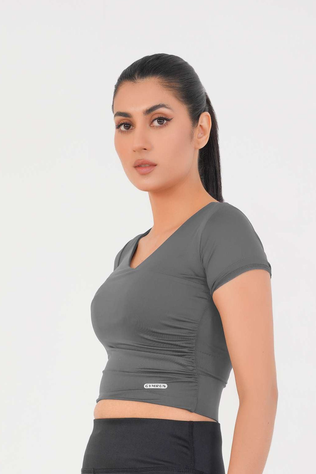 V Neck Cropped T-Shirt - Grey