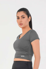 V Neck Cropped T-Shirt - Grey