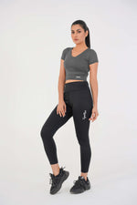 V Neck Cropped T-Shirt - Grey