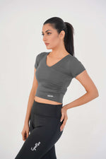 V Neck Cropped T-Shirt - Grey
