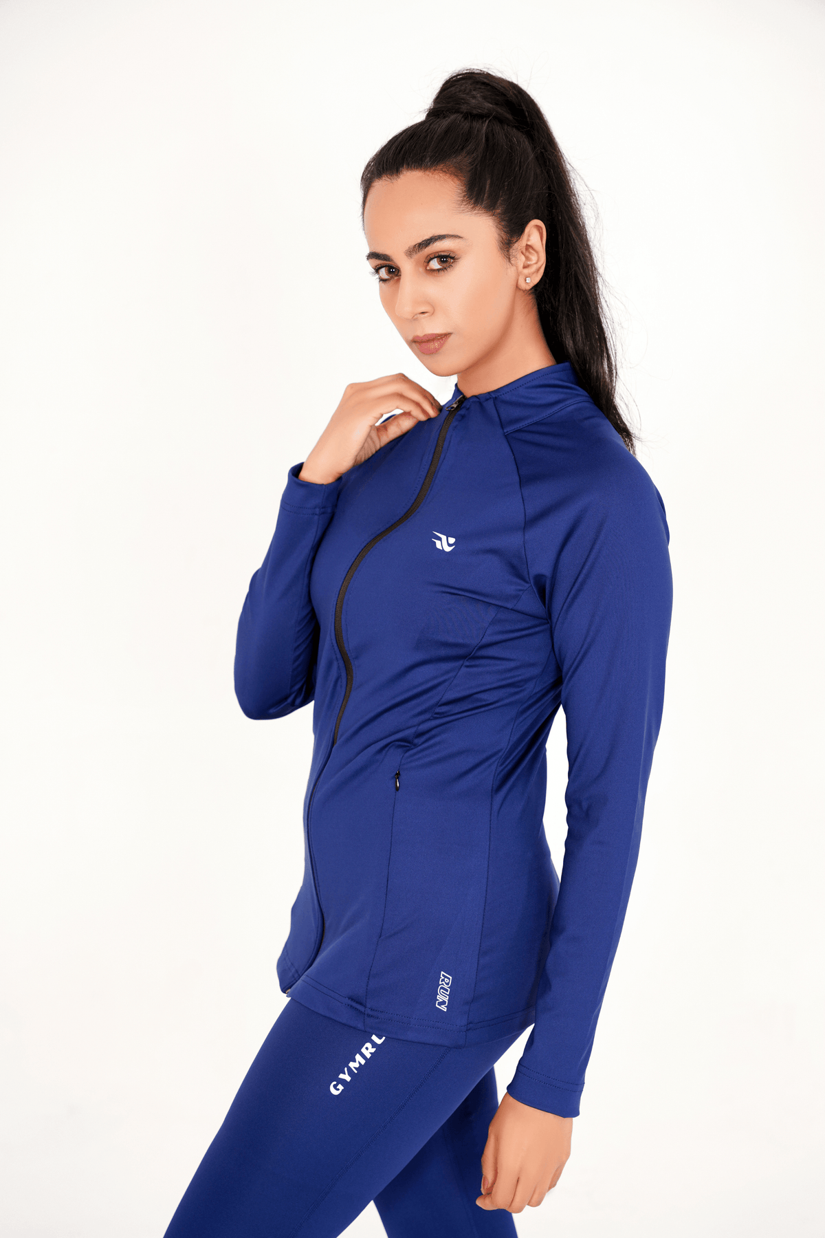 Ladies Compression Zipper - Navy - GYMRUN Activewear