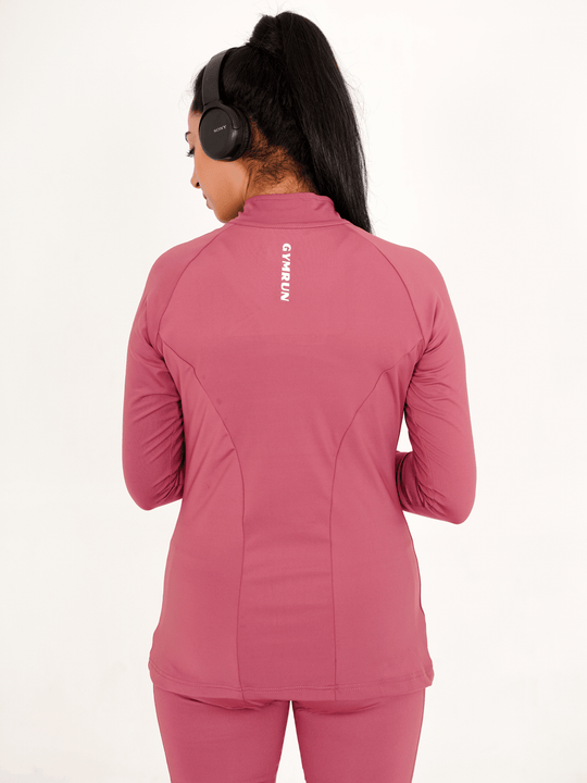 Ladies Compression Zipper - Tea Pink - GYMRUN Activewear