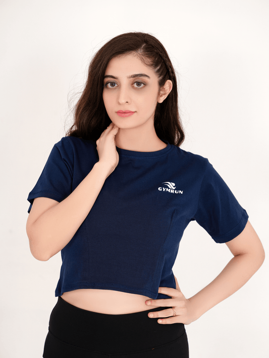 Oversized Crop T-Shirt - Navy - GYMRUN Activewear