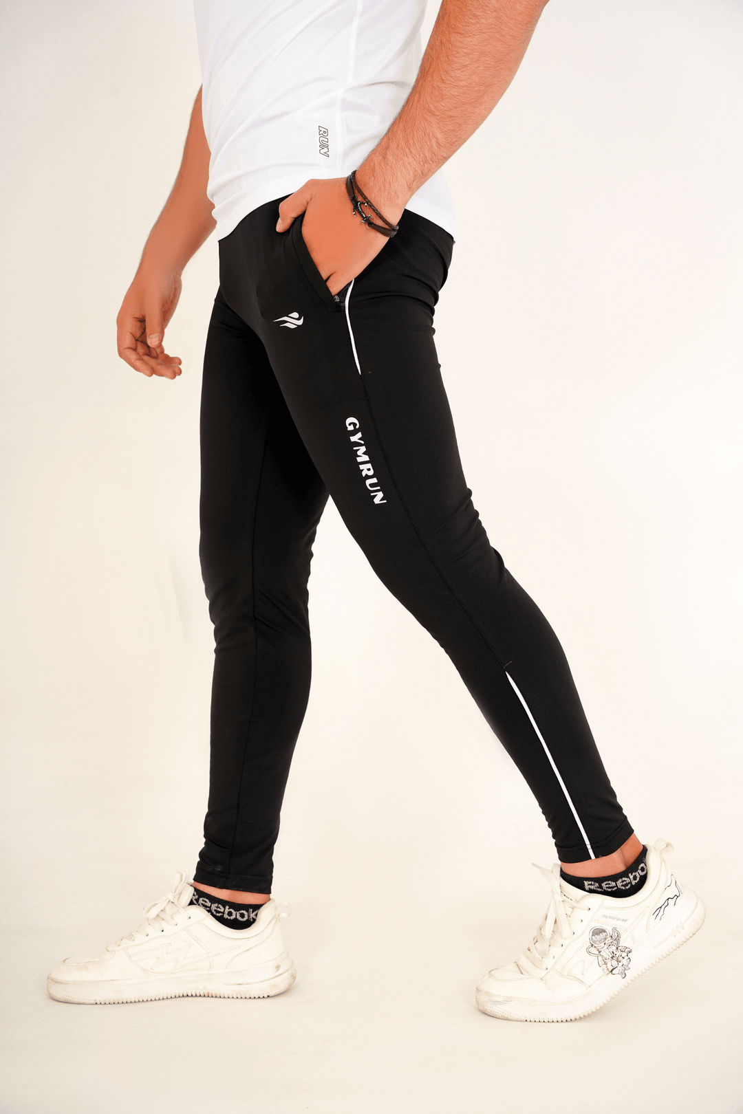 Pro-Fit Men's Performance Trousers-Black White - GYMRUN Activewear