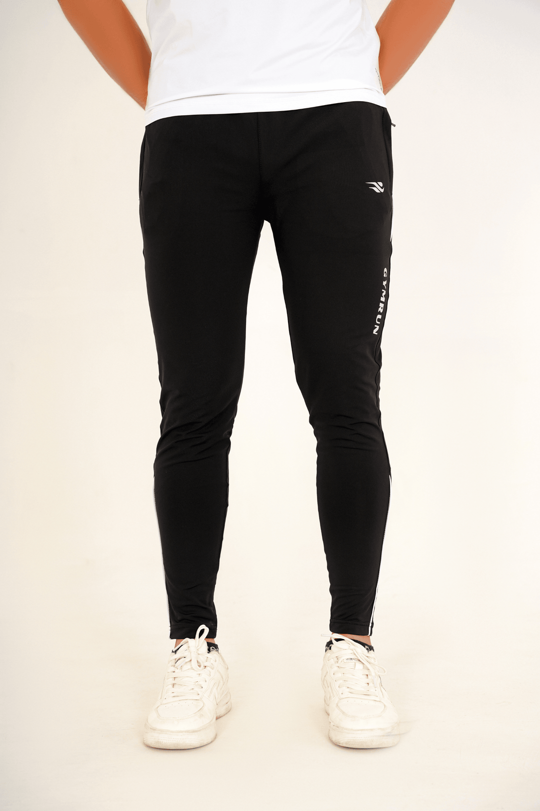 Pro-Fit Men's Performance Trousers-Black White - GYMRUN Activewear