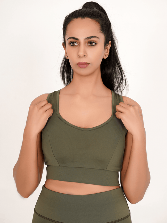 Pro-Fit Padding Sports Bra - Olive - GYMRUN Activewear